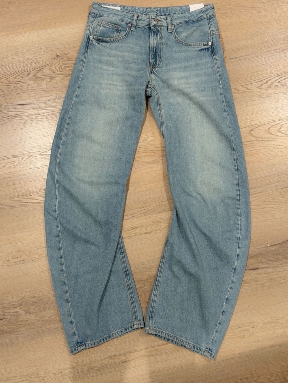 Zara Light Blue LOW Rise Soft denim Barrel Jeans